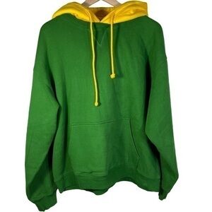 Aritzia TNA Cozy Fleece Green/Yellow Sweatshirt Hoodie Oversized L Size 3